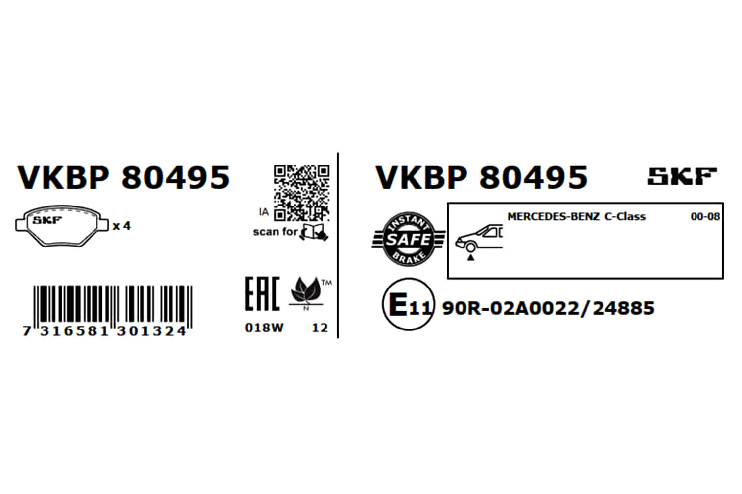 SKF VKBP 80495 Bremsbelagsatz, Scheibenbremse